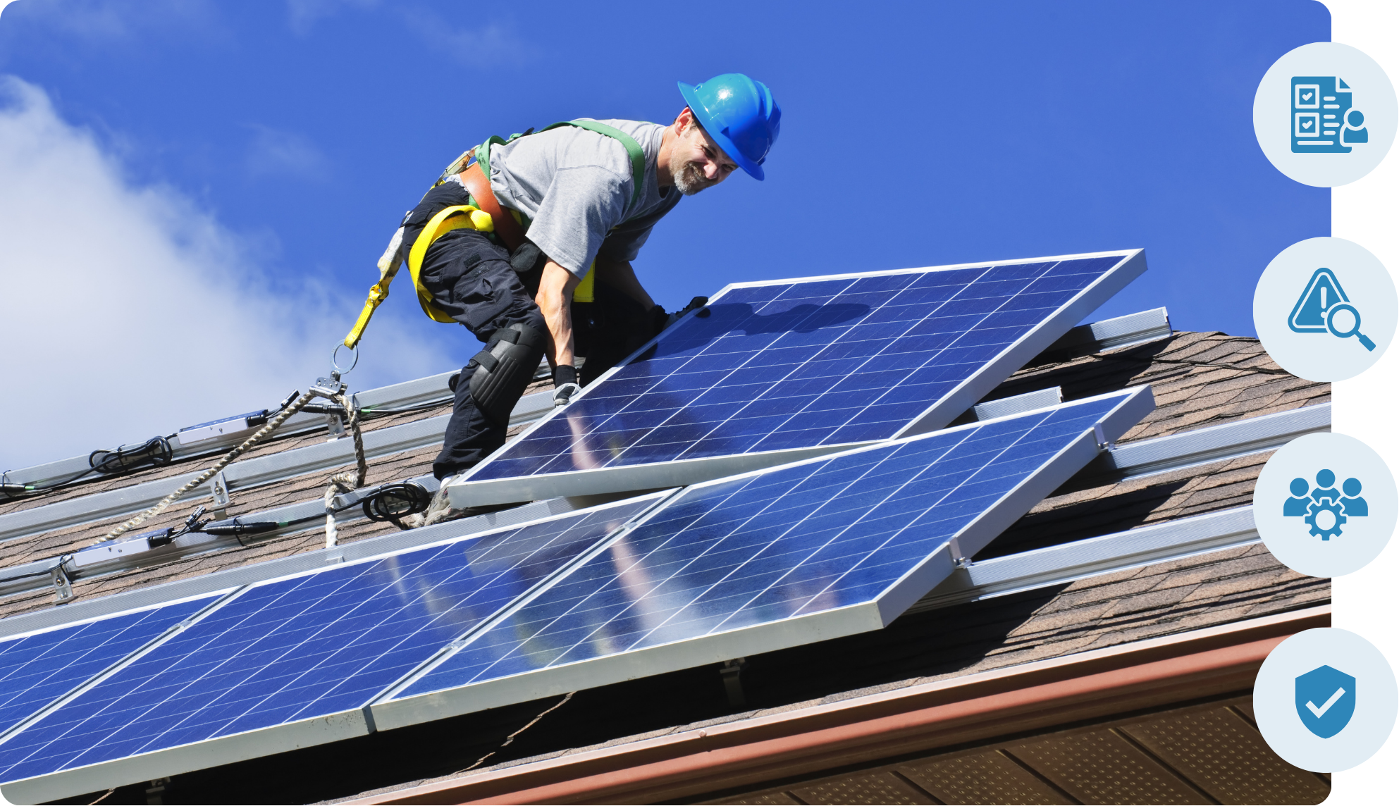 Image showing a rooftop solar installer, representing BOOM! platform’s installer management